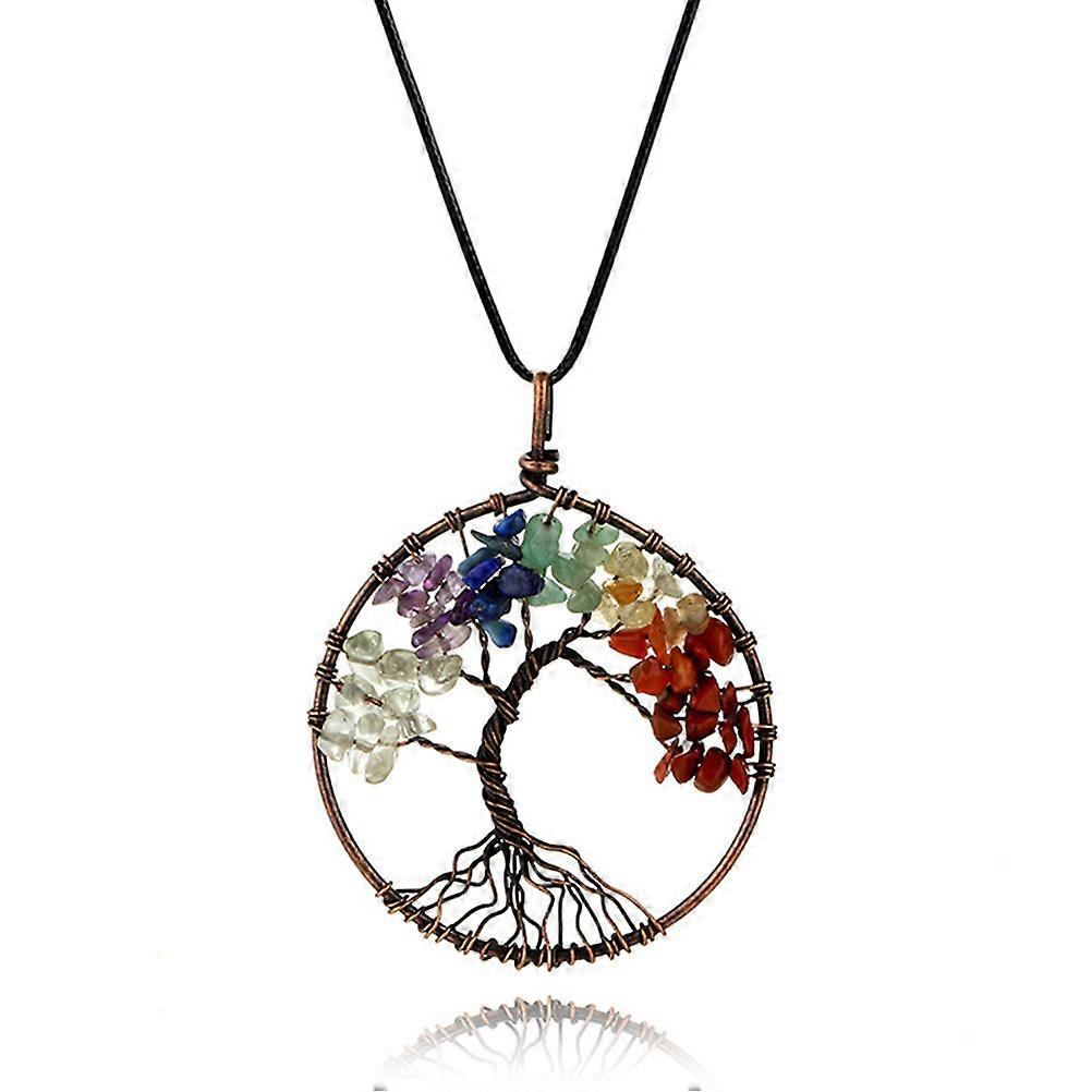 Tree of Life Necklace with Natural Stone Decoration for Women Multi Color Alloy Lightweight Comfortable to Wear 7 inches
