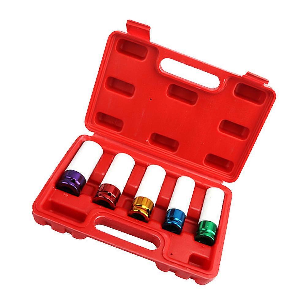 Car Lug Nut Socket Set Nut Sleeve Mechanics Automotive Repair 15mm 17mm 19mm 21mm 22mm Remove Loosening Locked Lug Nuts 5 Pcs