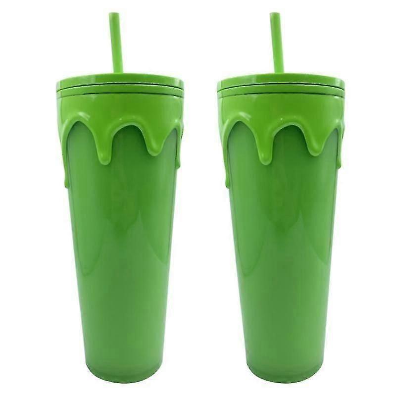 2Pcs 800ml Reusable Cup With Lid And Straw Creative Mug Cup Plastic Straw Cup