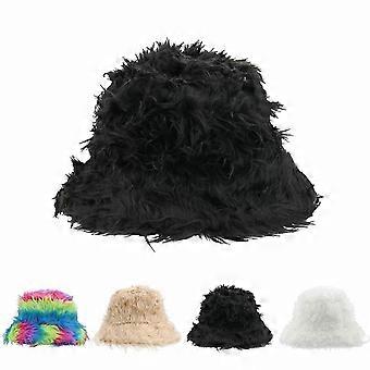 Winter Bucket Hat Unisex Faux Fur Fisherman Cap Warm Plush Wide Brim for Men Women Teens