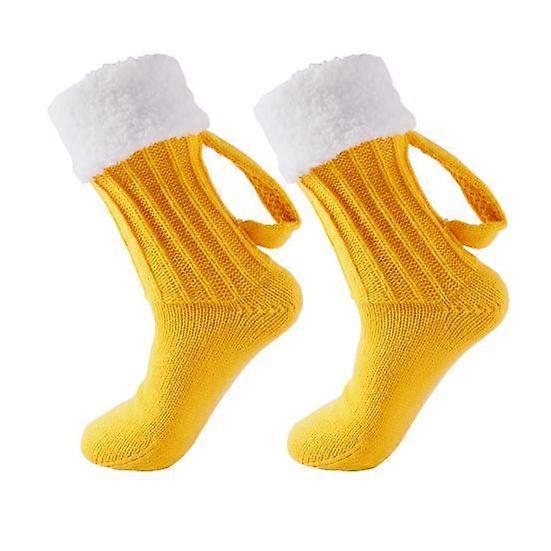 1 Pair Beer Mug Socks Thick Plush Knitted Winter Floor Socks Mid-tube Keep Warm Anti-slip Carnival Holiday Beer Festival Socks