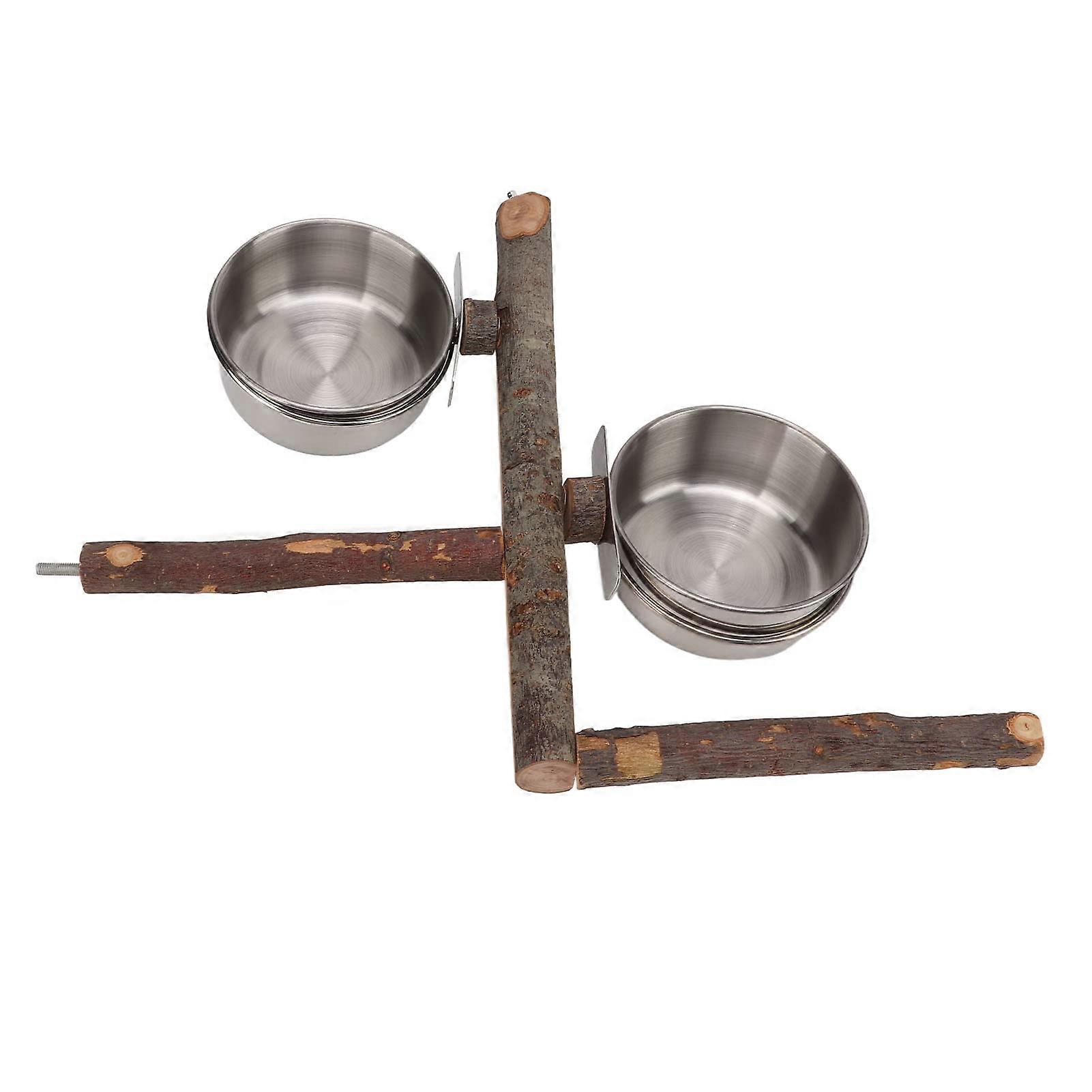 Stainless Steel Parrot Feeding Bowl with Apple Wood Stand – Durable and Safe Bird Cage Feeder Set (L 330 x 184 mm)