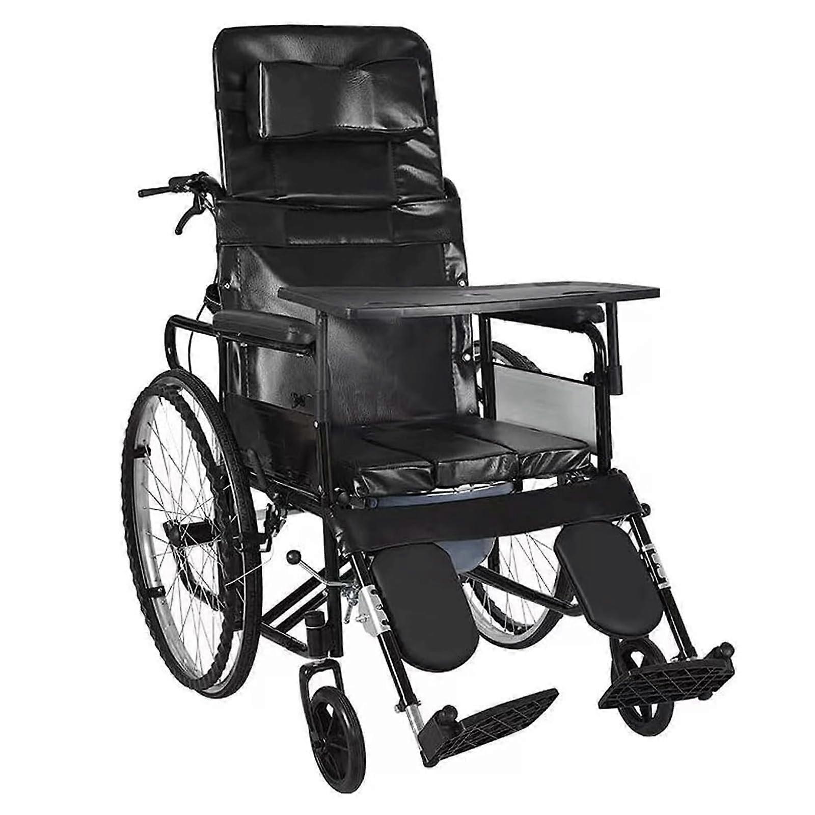 Lightweight transport wheelchair, manual wheelchair with backrest, with headrest and dining table, foldable bathroom shower chair Ref: 3110