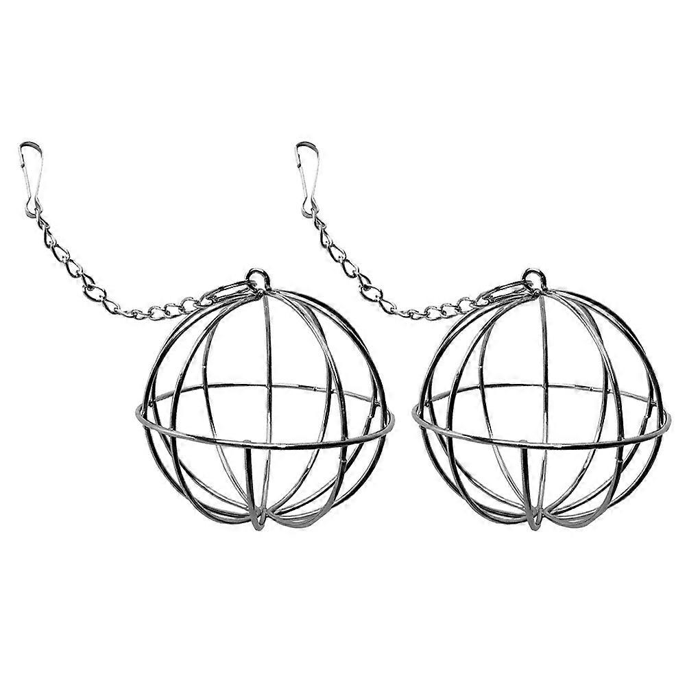 Stainless Steel Rabbit Feeder Balls for Pet Use Silver Hay Dispenser with Hanging Hooks 2 Pieces
