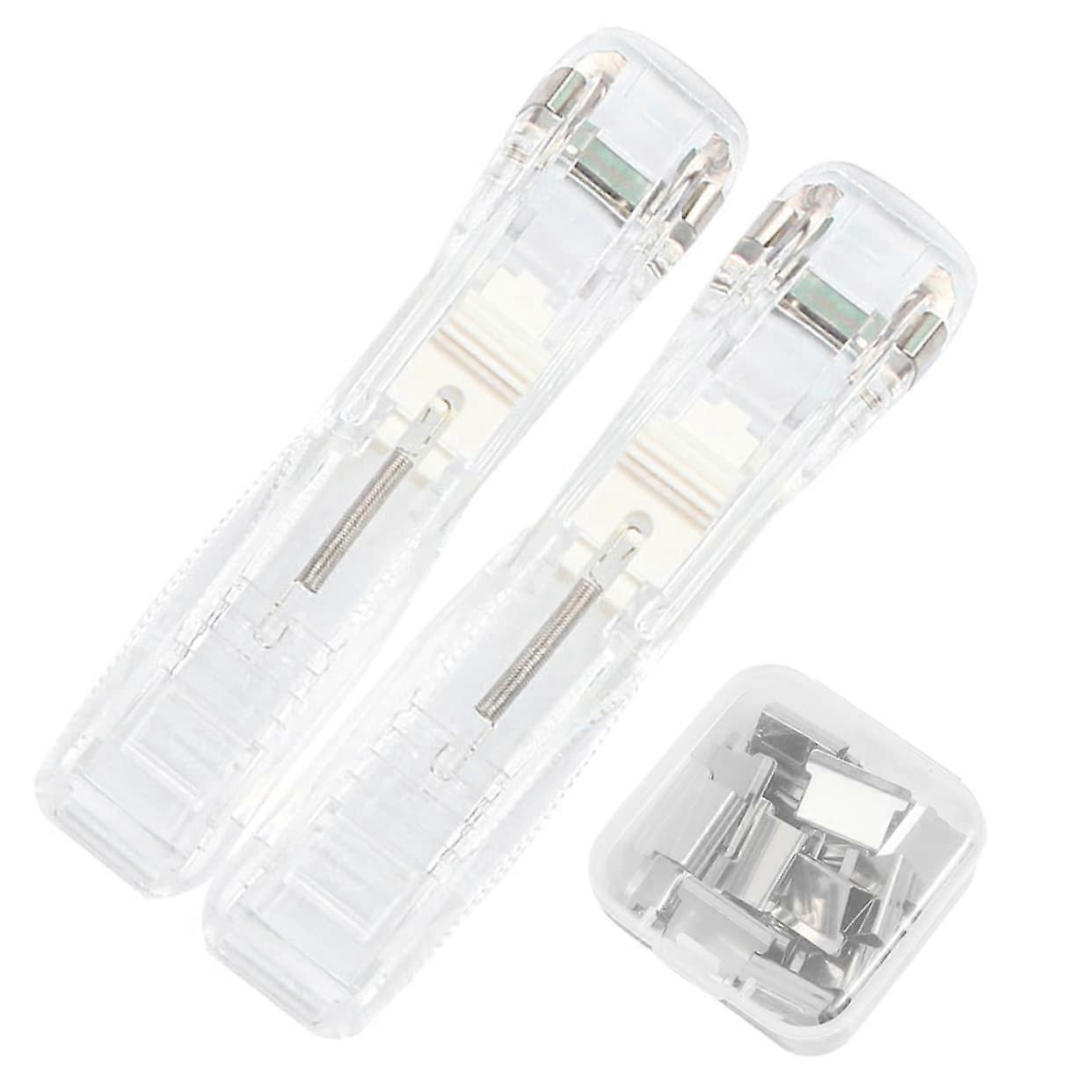 Paper Clip Dispenser Stapler Set - Transparent Reusable Office Organizer with Refill for Document Management