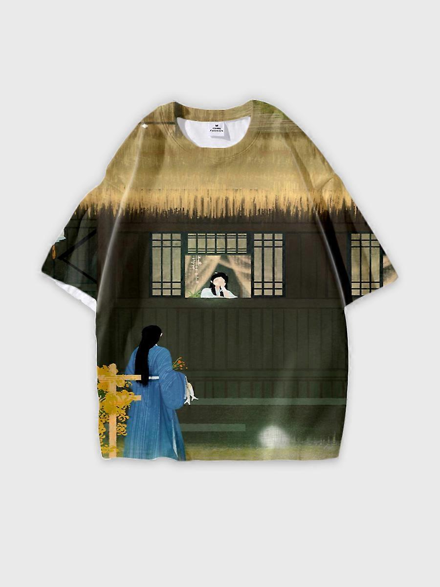 T-shirt round neck Pattern loose short sleeve P2216