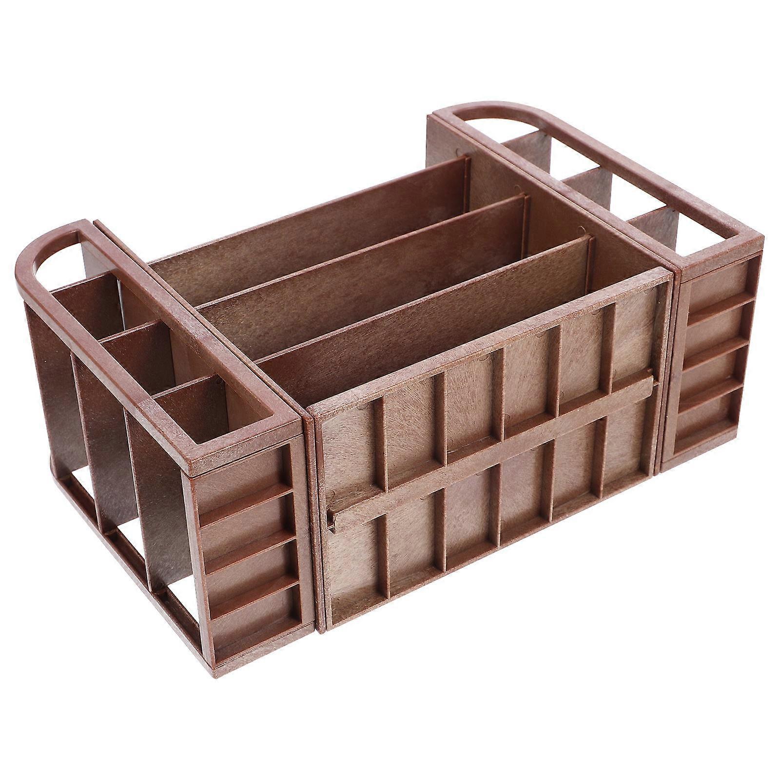 Mini Plastic House Shelf Model for Dollhouse Store Stand Furniture, Deep Wood Color, 4 Sided Rack for Garden, Living Room & Balcony Decor