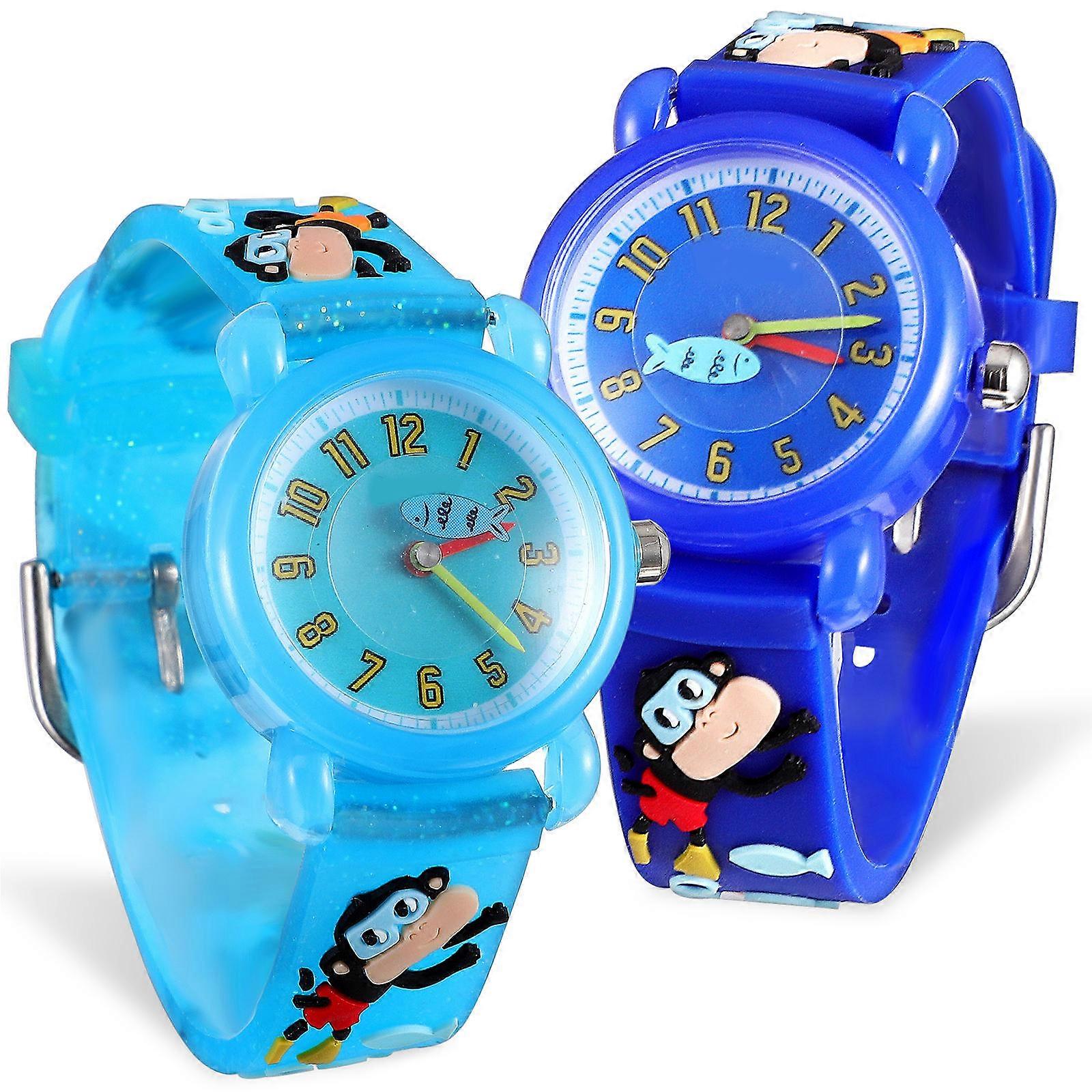 2pcs Cartoon Machine Watches for Boys – Comfortable Strap, Easy to Read Arabic Numerals for Time Learning