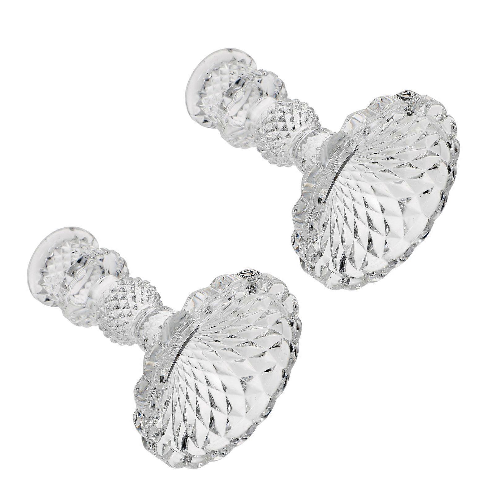 Elegant Candleholders For Table Decor 2Pcs Classical Style Adornment Occasion Transparent Color