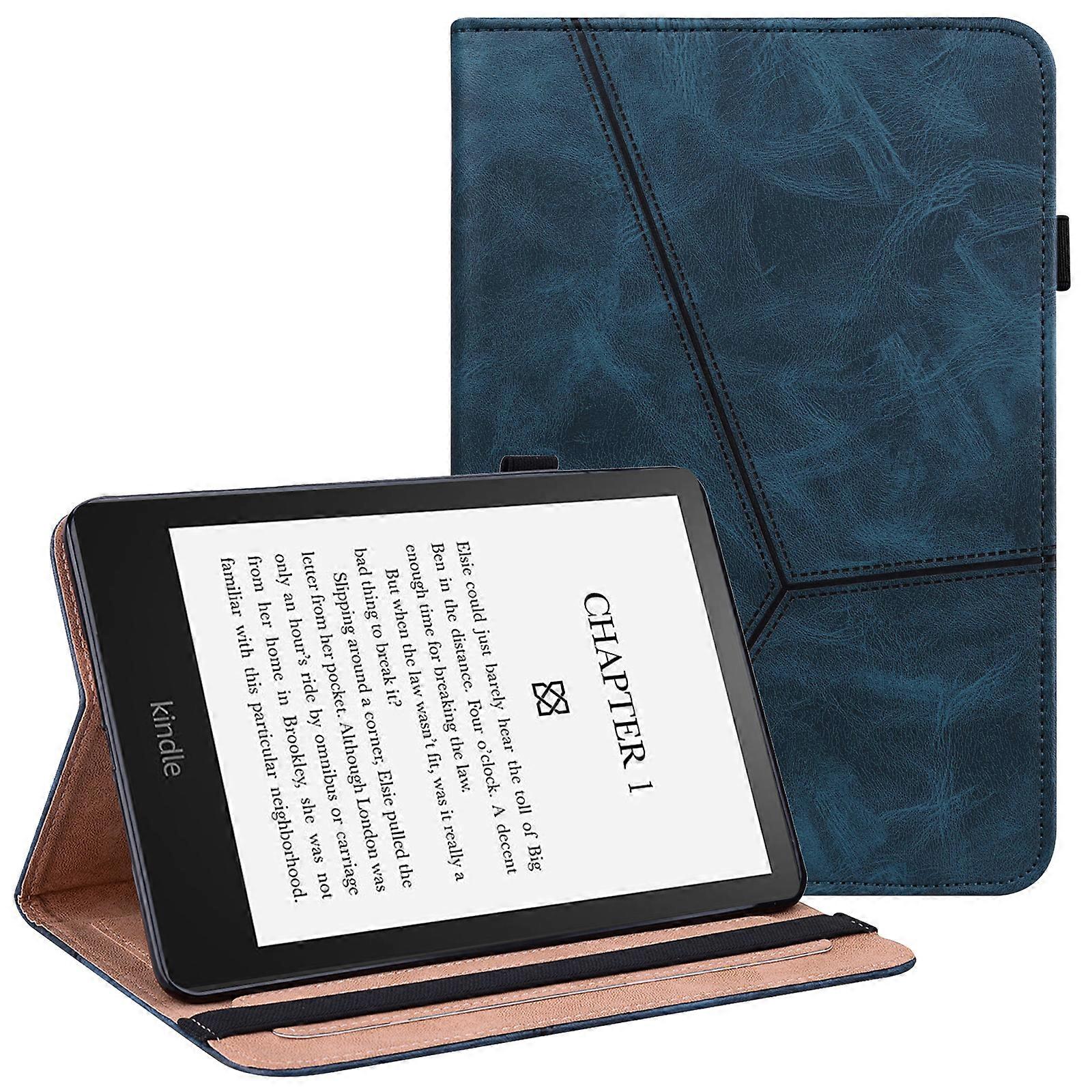 Per Amazon Kindle Paperwhite (2024) Custodia Linea in pelle PU Copertina stampata con elastico blu