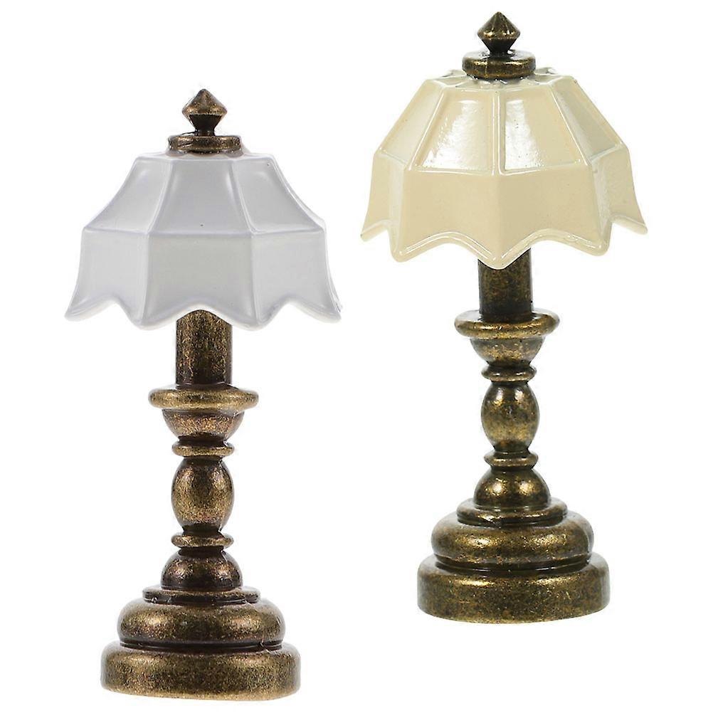 Miniature Lamps Table Lamp Model Compact Design Brown with Beige Shade Indoor Display 1.77X0.79X0.79IN 2Pcs