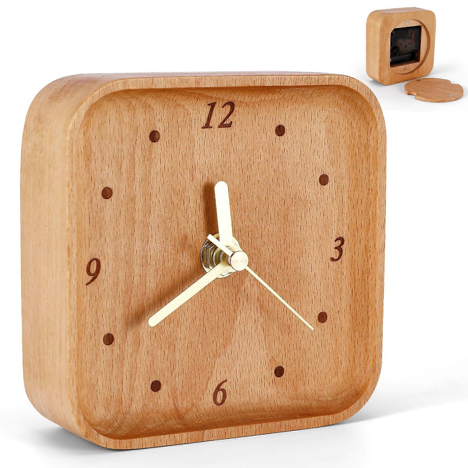 Recessed Square Solid Wood Table Clock (Beech)  with Battery