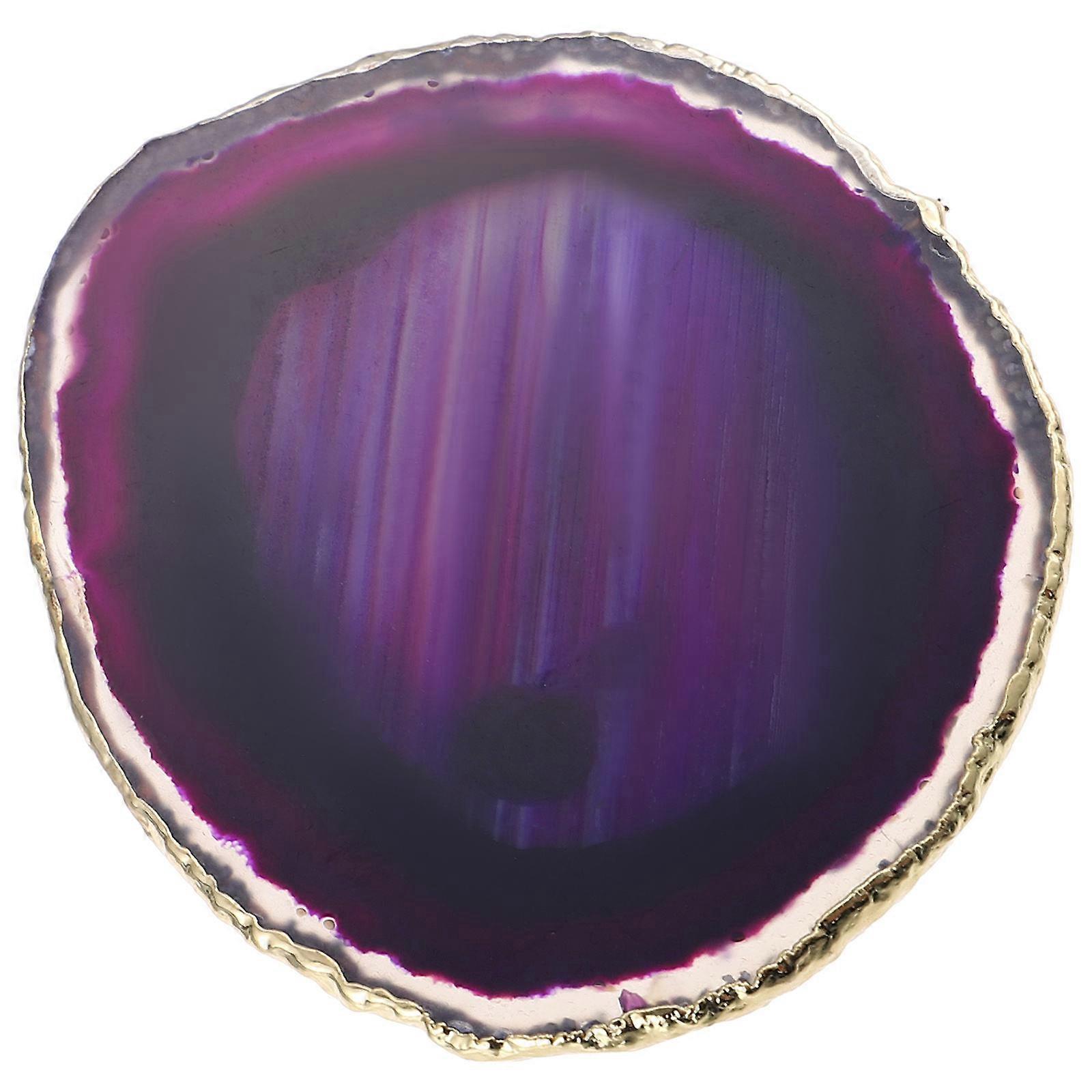 Elegant Agate Coaster Natural Stone Cup Mat Purple Gold Edge Anti-scald Cup Cushion Home Office Use 9.5X8X0.6CM Protect Table 1Pack