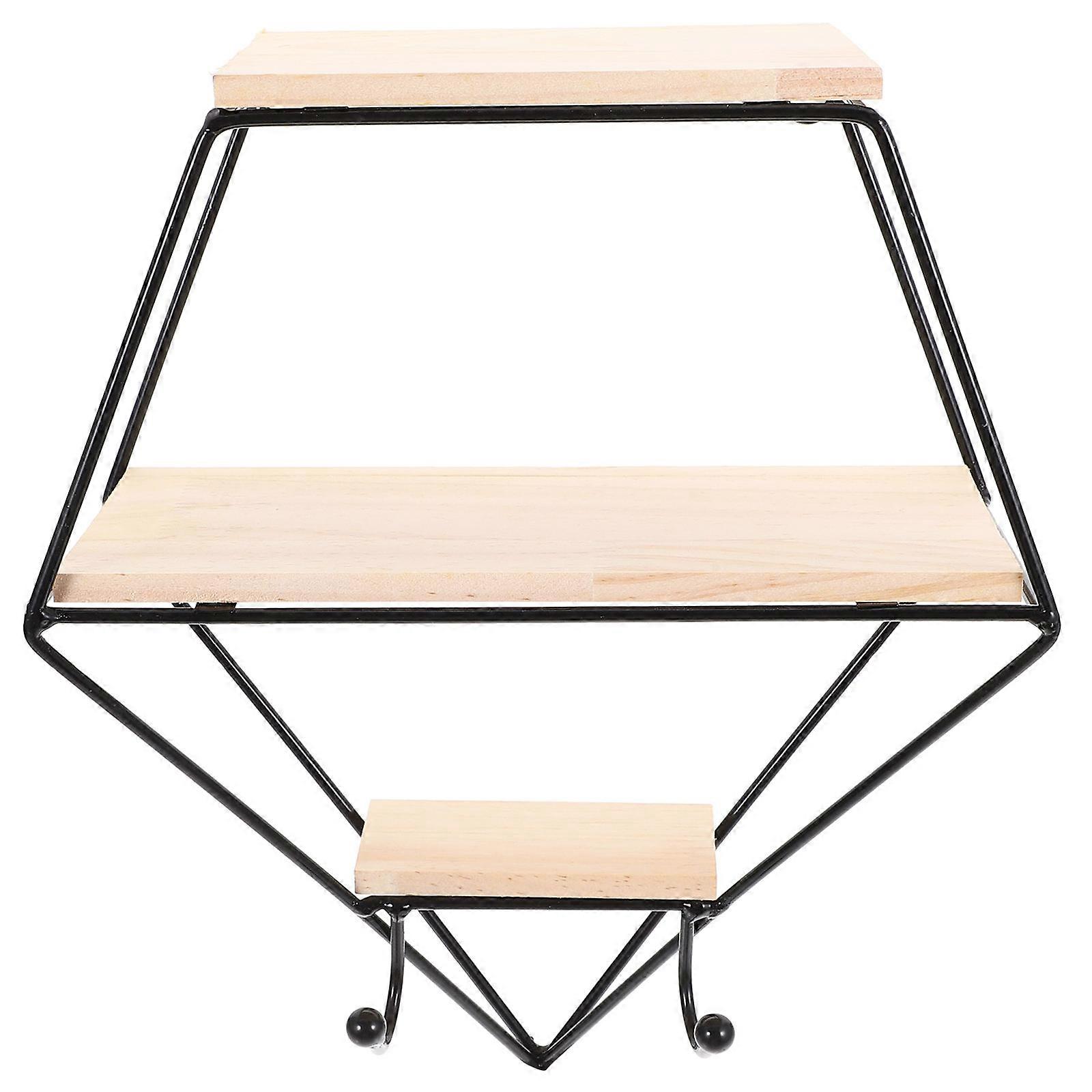Wall Mount Shelf with Hook for Storage Use Black Iron and Wood Large Capacity Organzier 7.9 Inches