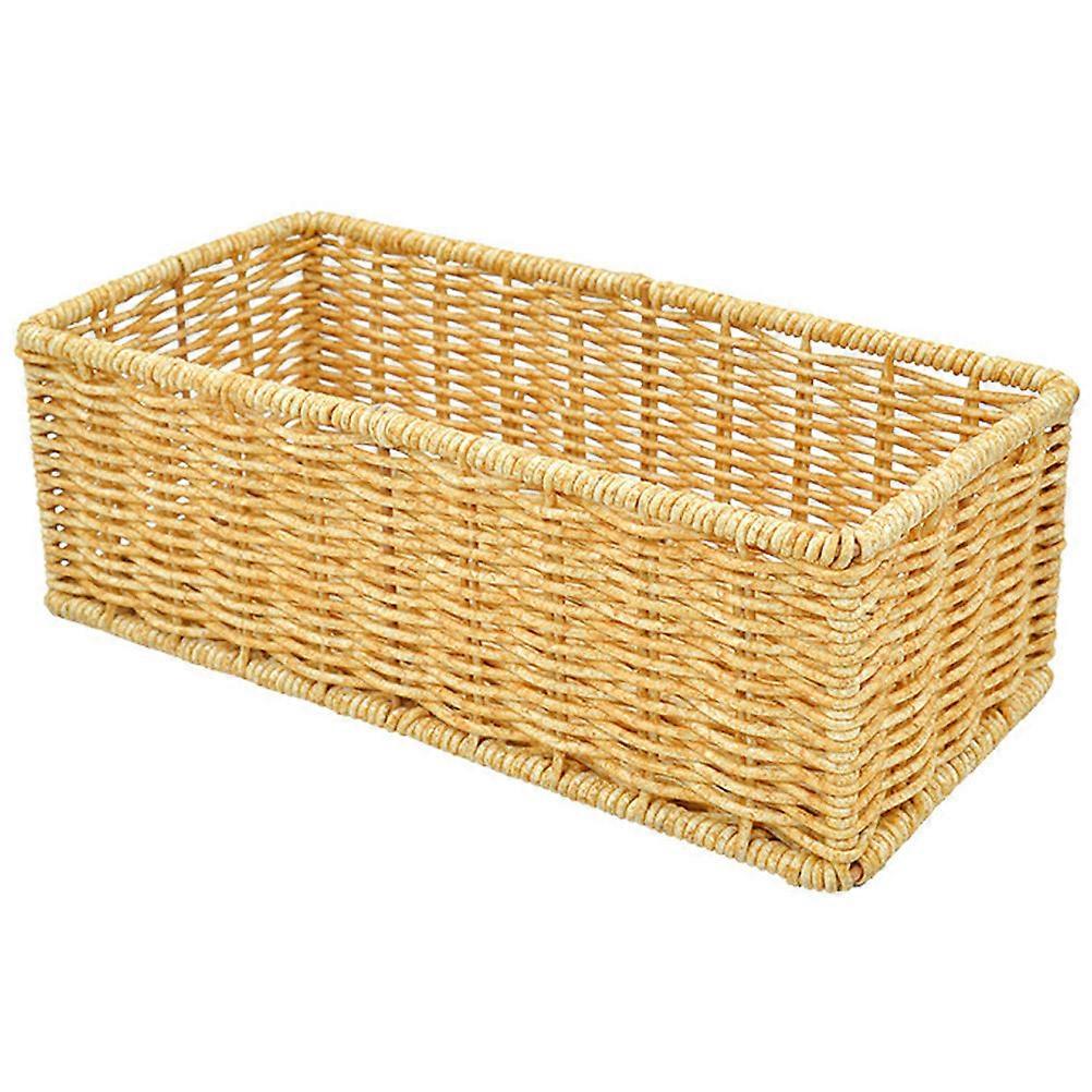 Handcrafted Woven Imitation Rattan Storage Basket – Multipurpose Tabletop Organizer for Cutlery, Napkins, Fruits, Snacks – Natural Style Home &