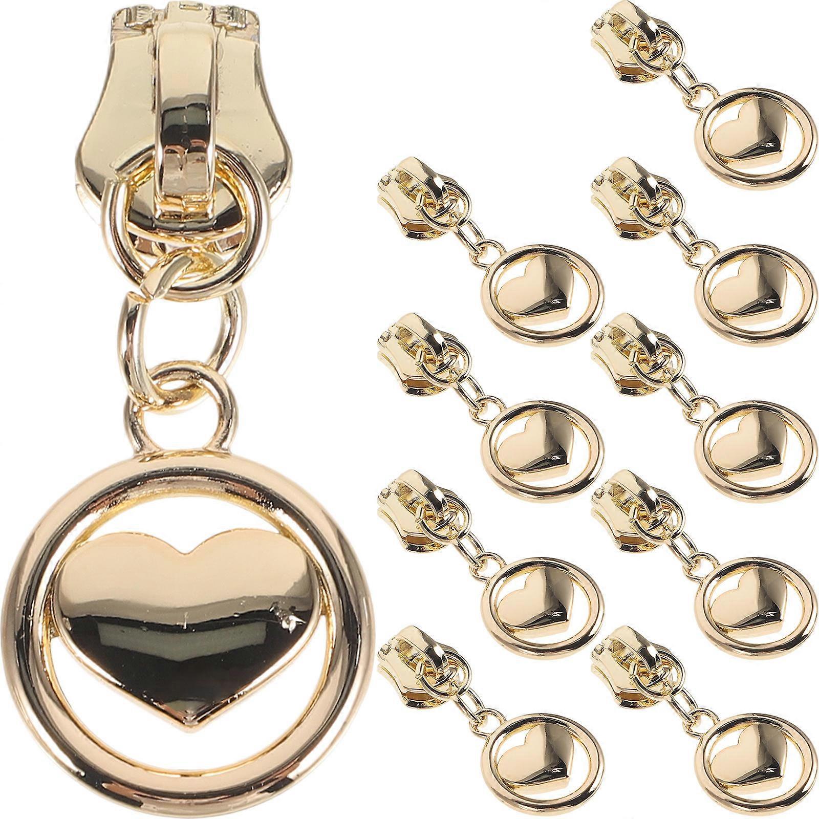 Golden Heart Shaped Metal Zipper Sliders for DIY Use 10 Pieces