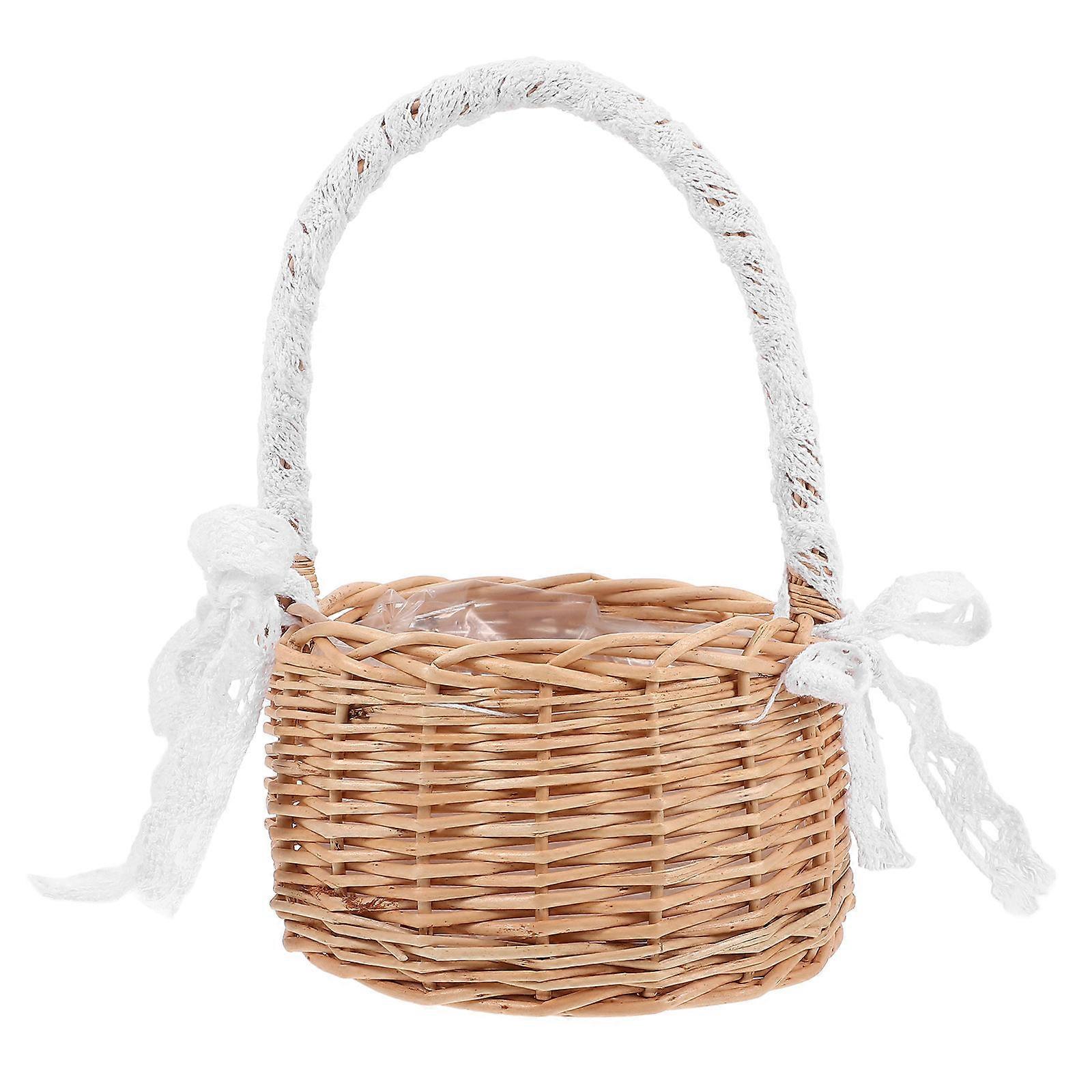 Compact Handheld Rattan Woven Flower Basket with Handle – Decorative Floral Holder for Weddings, Home, Office, and Any Occasion
