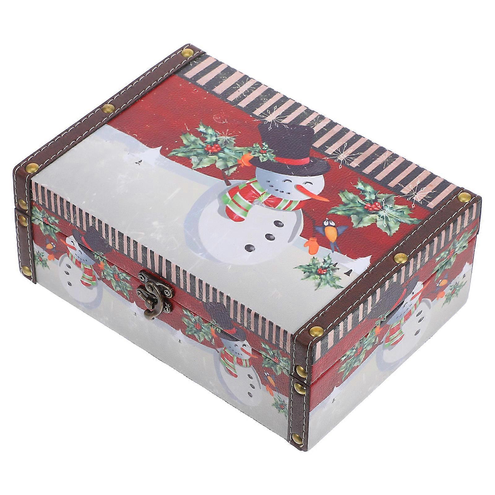 Christmas Wood Box Wooden Candy Box for Storage Use with Hinged Lid