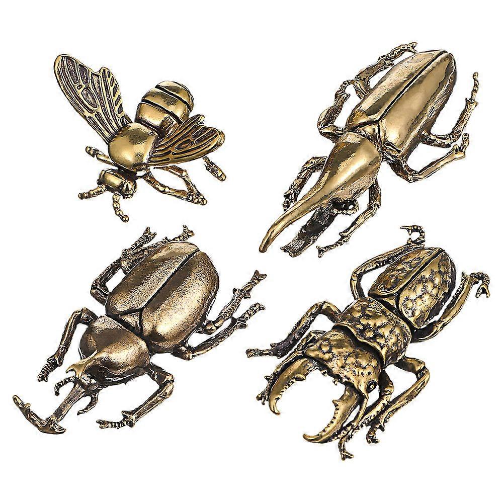 Retro Brass Animal Figurines with Detailed Bee and Beetle Carvings – Metal Decorative Sculptures for Home and Study Room – Unique Vintage Style