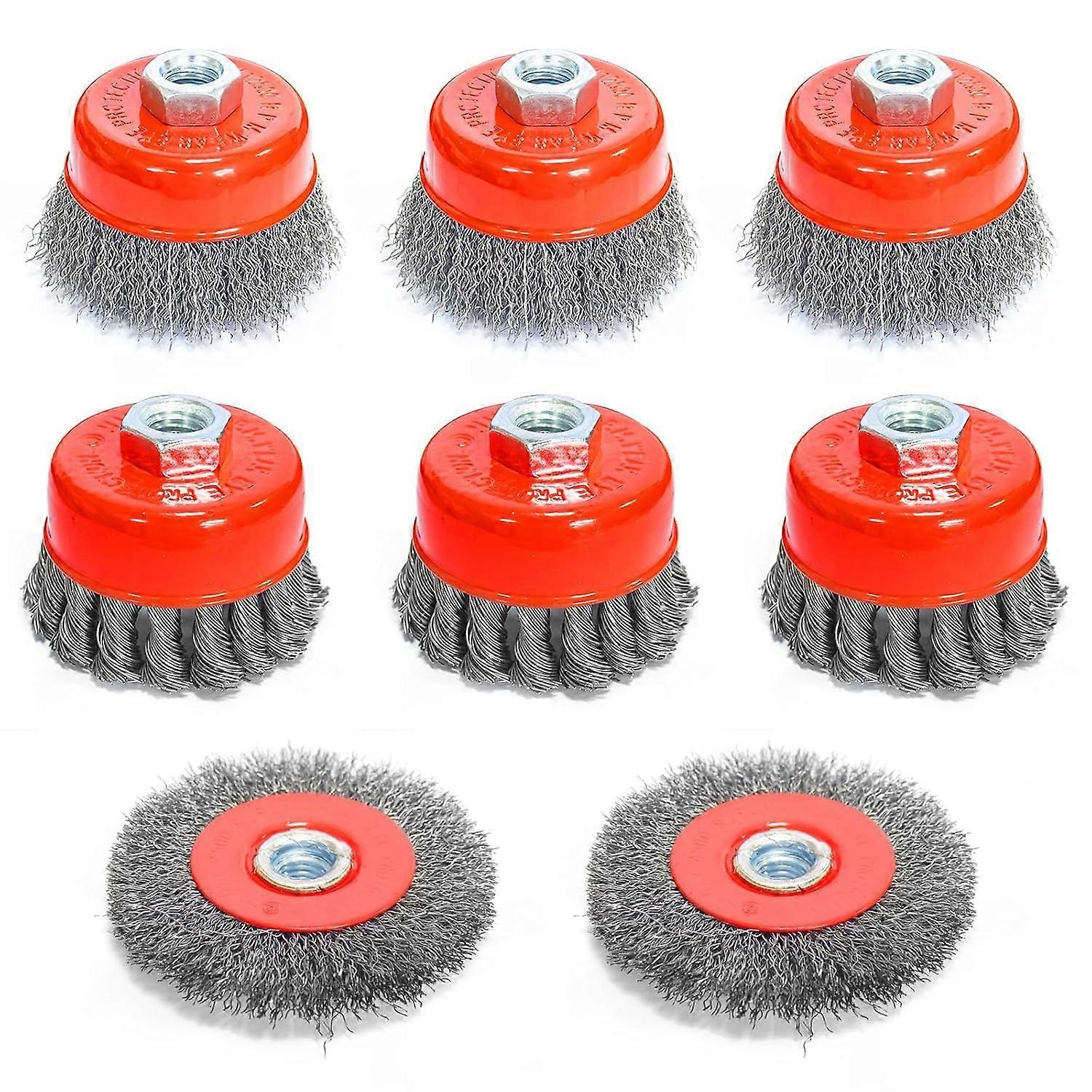 8Piece Wire Brush for Angle Grinder, Thread M14 x 2, Diameter 75 mm and 100 mm