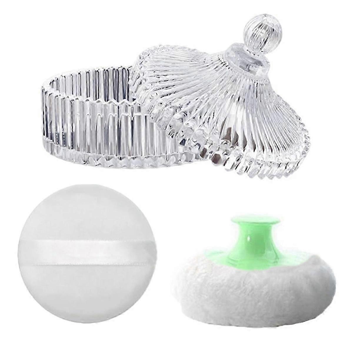 Body Powder Puff and Container Kit , Dusting Powder Puff for Women Baby and Loose Powder Containers for Wet Dry Makeup C