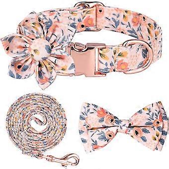 Dog Collar Leash Set Girls Adjustable Puppy Collars with Floral Bo
