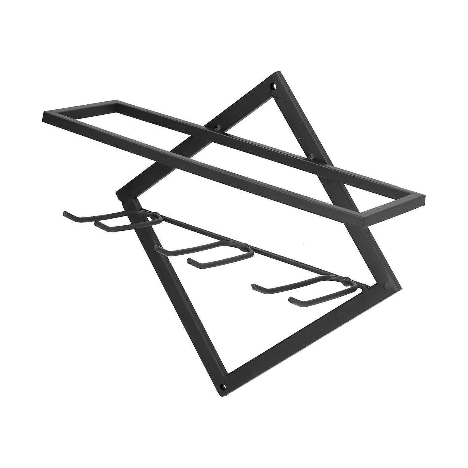 Black Wall Mounted Wine Rack Double Layer 26.5x25x10cm Holder