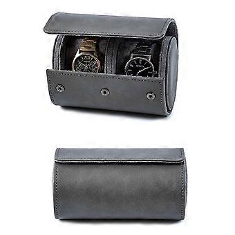 Scatola portaoggetti per orologi a 2 scomparti con coperchio in vetro e cuscino rimovibile per uomo - Custodia organizer per orologi grigi per orologi automatici e al quarzo