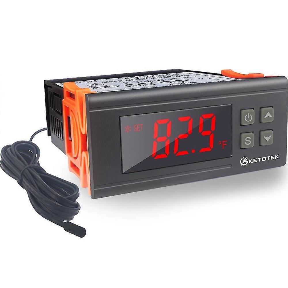 2025 Latest Model Digital Temperature Controller AC110V 10A Fahrenheit Thermostat with 2m Waterproof Sensor 2 Relays Heating Cooling Incu