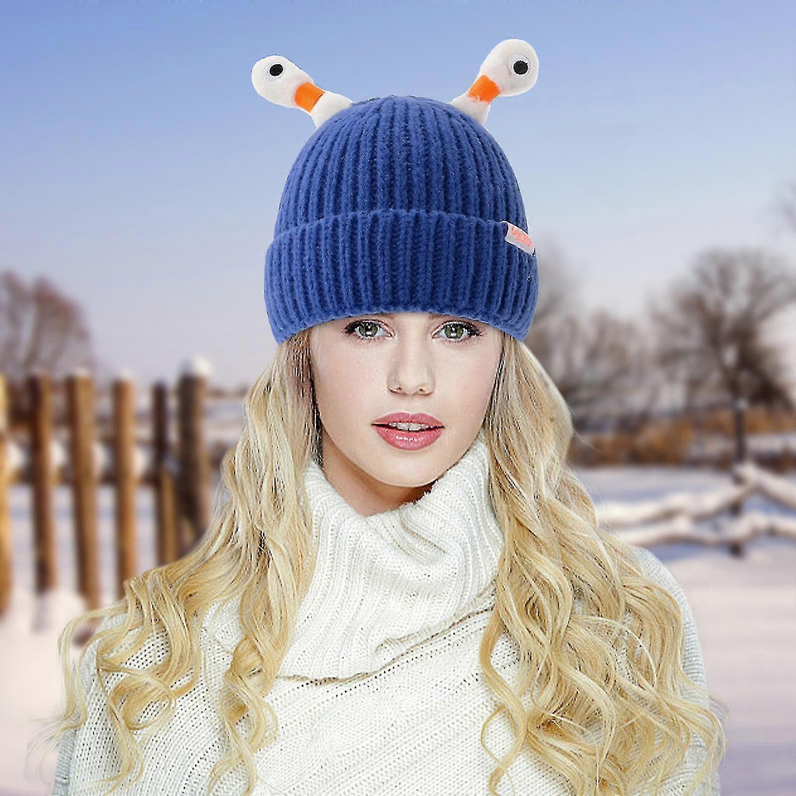 Knitted wool hat, 1 piece, with eyes that can stretch and blink, fresh and warm