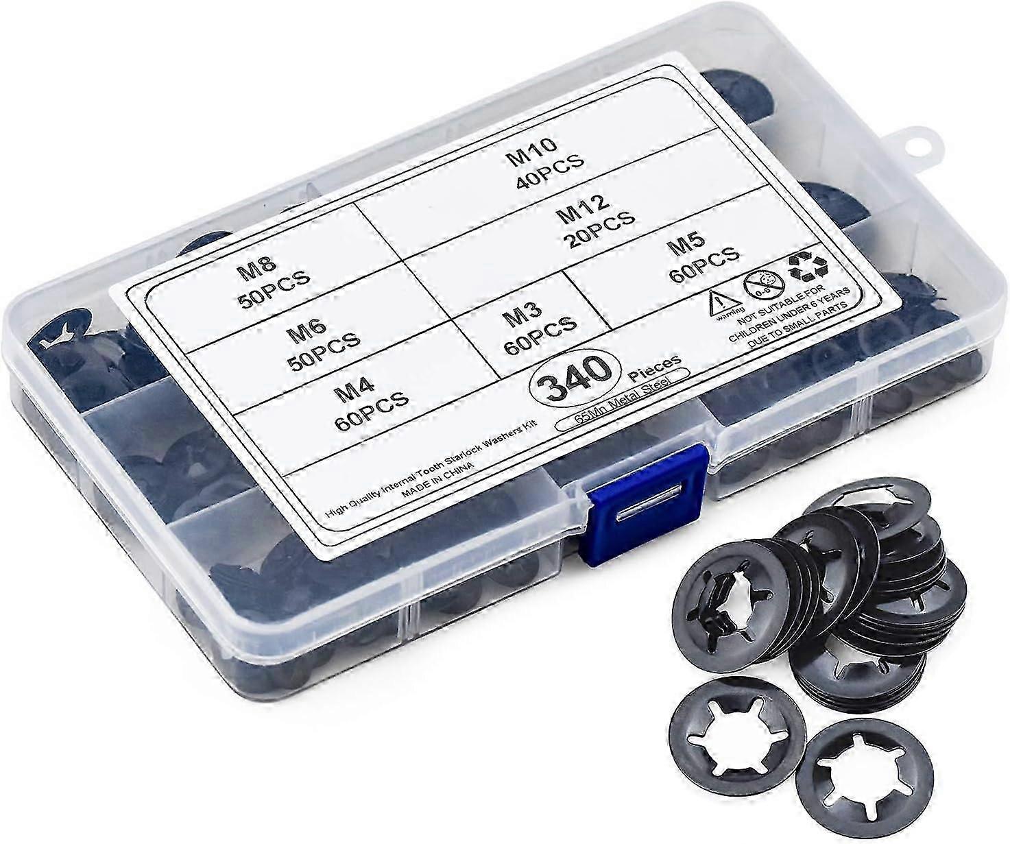 Starlock washers kit for M3 to M12 screws with 7-size speed locking clips