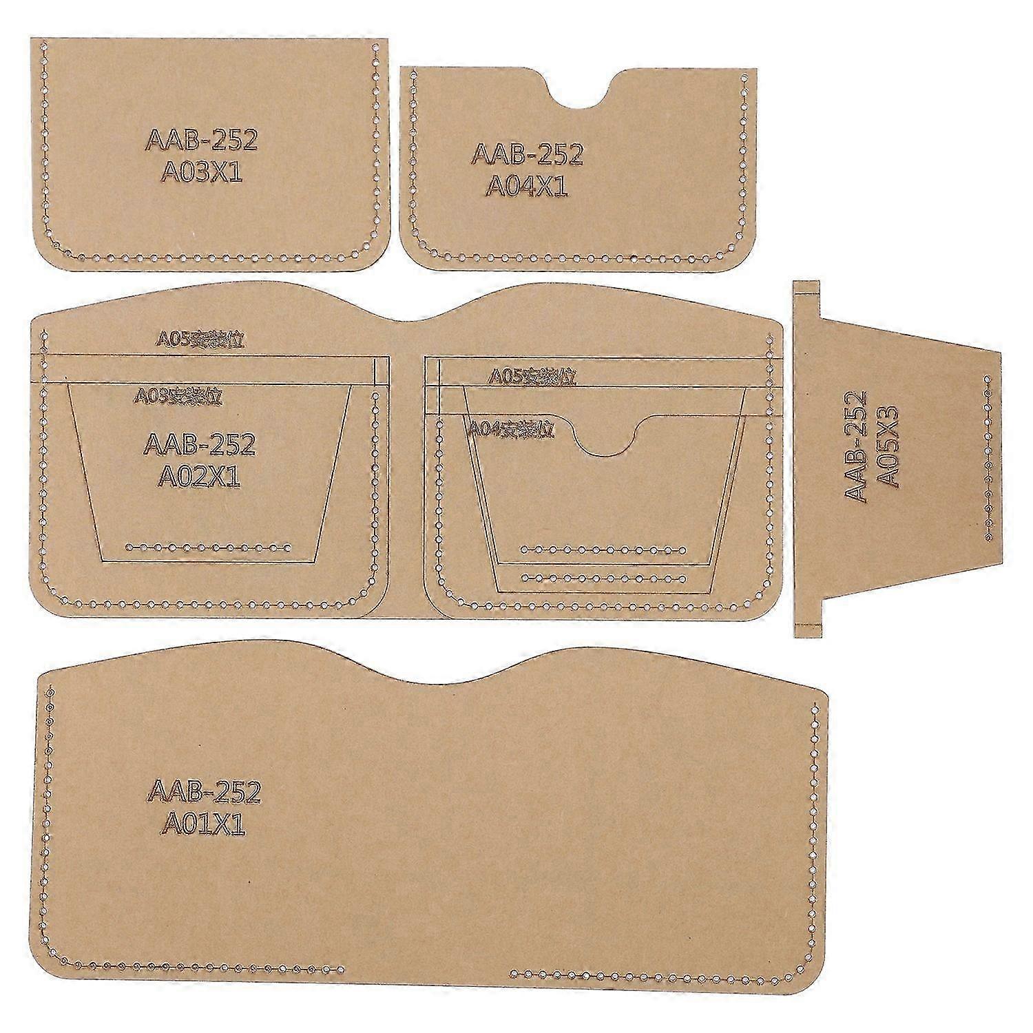 5Pcs Acrylic Template Short Wallet DIY HandMade Leather Pattern Mold Craft Tools