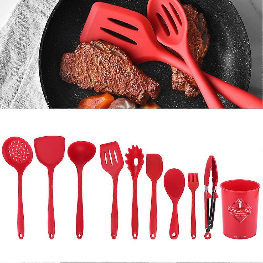 10Pcs Red Silicone Cooking Utensils Set Non-Stick Kitchen Tools