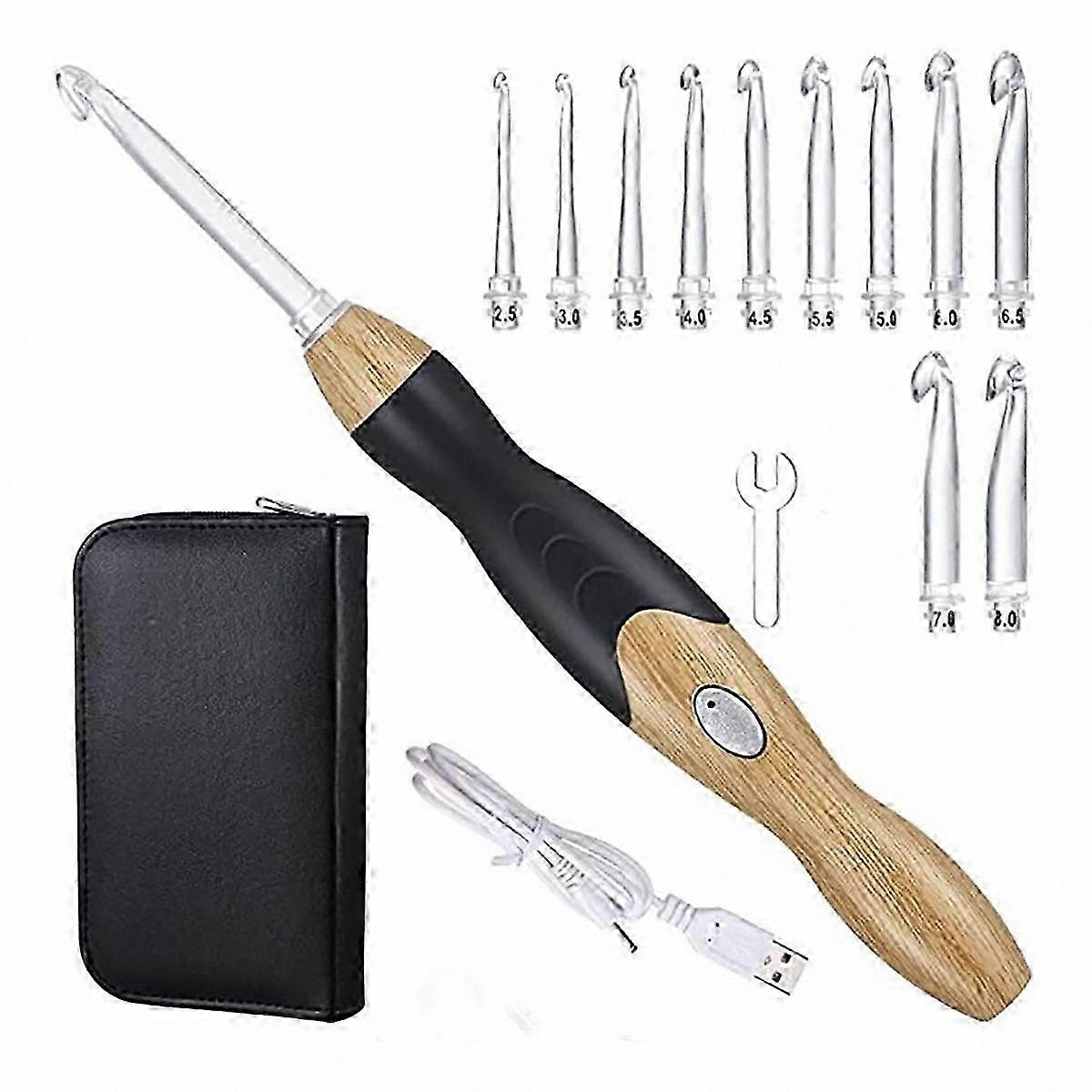 LED Crochet Hook Kit with USB Rechargeable Light, 11-in-1 Hand Weaving Sewing Tool Set for Crafting Enthusiasts