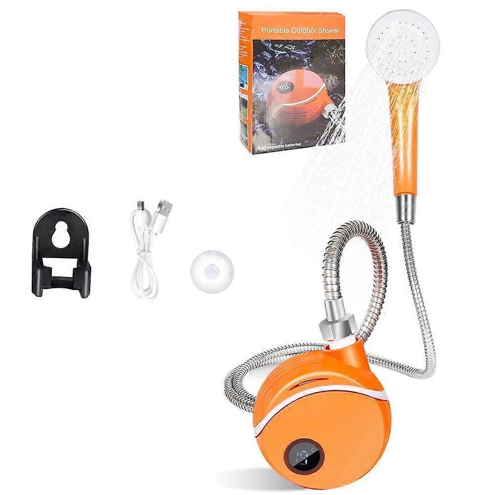 Portable Camping Tent Shower Pump RV Outdoor Shower Kit with Full Screen 2000mAh Digital Display Adjustable Orange