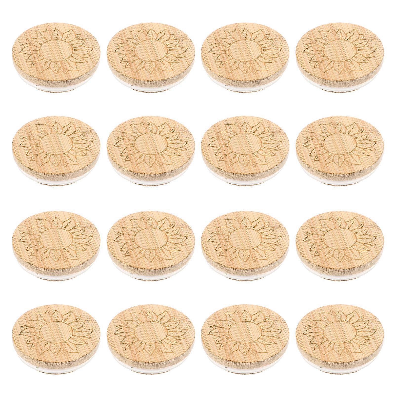 Jar Bamboo Lids Wood Lids for Jars with Sunflower Pattern 16Pcs