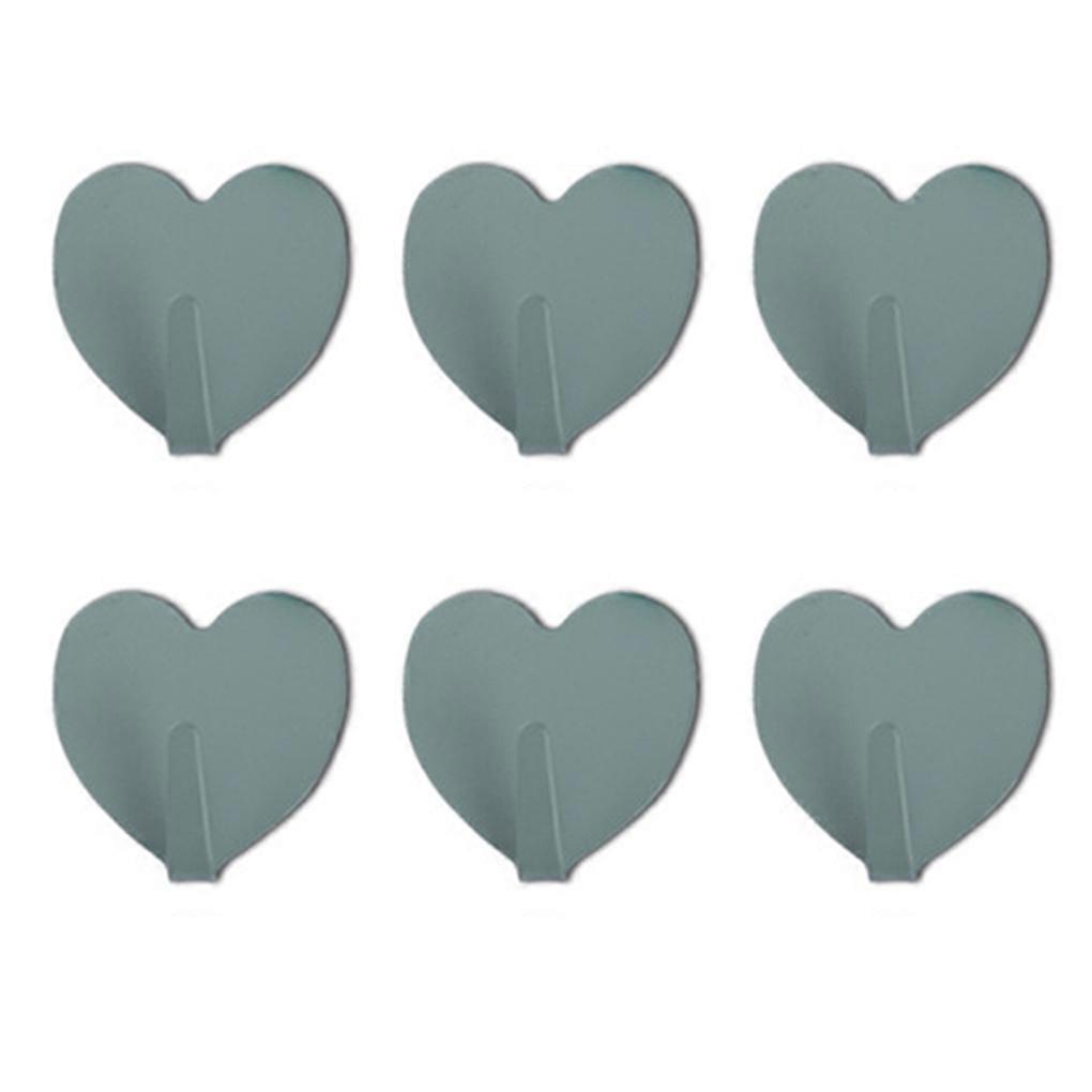 6PCS Heart Shaped Self Key Towel Cloth Hooks No Drilling Required Sticky Stainless Organizer