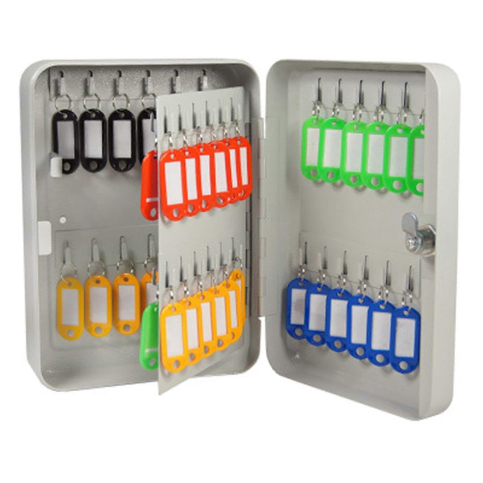 Key Cabinet - Wall Mounted Steel Key Cabinet With Lock for 48 Keys, White, 25x18x8cm, Secure Storage Solution