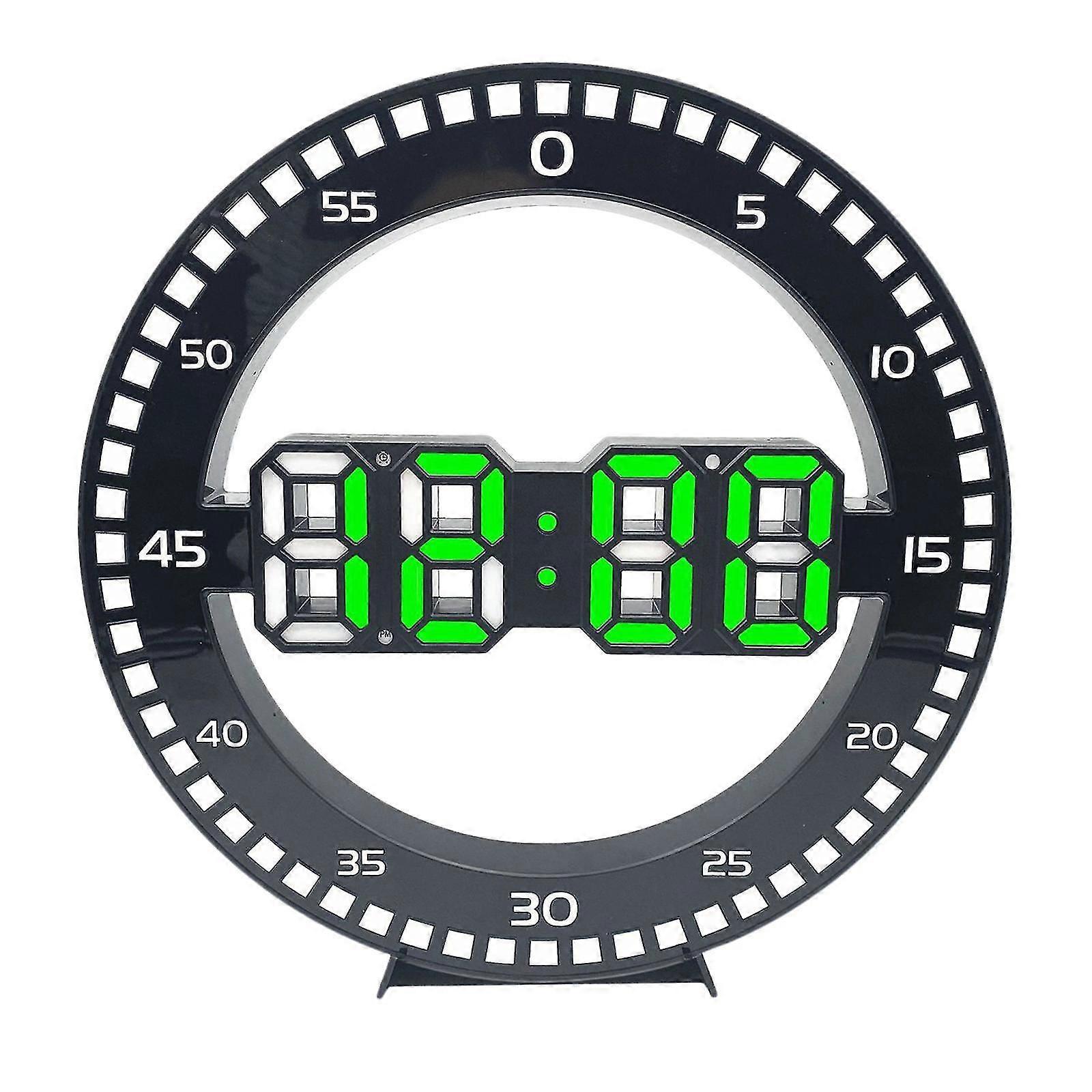 LED Digital Wall Clock Round Electronic Clock Home Office Green Light