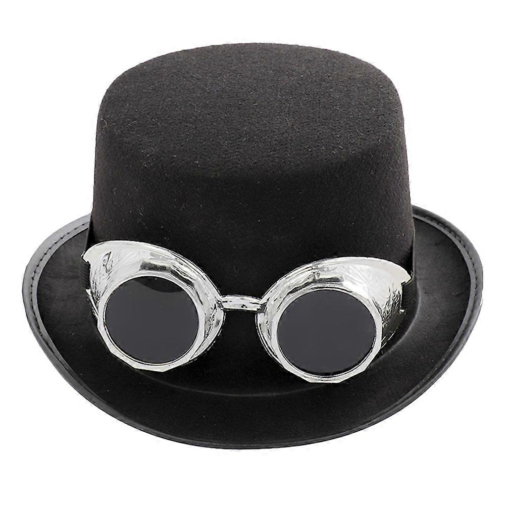 Steampunk Hat Vintage Cap for Wearing 2Pcs with Silver Detachable Goggle