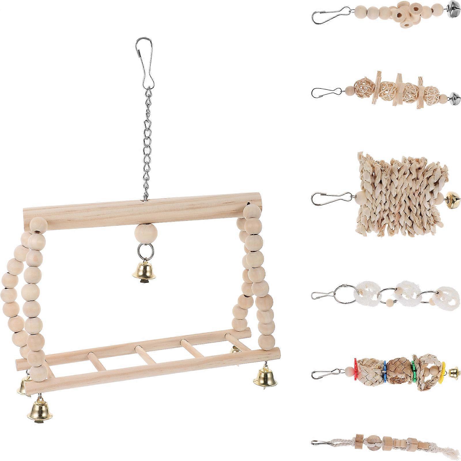 Bird Perch Plaything Bird Parrot Toys for Training 7Pcs Set