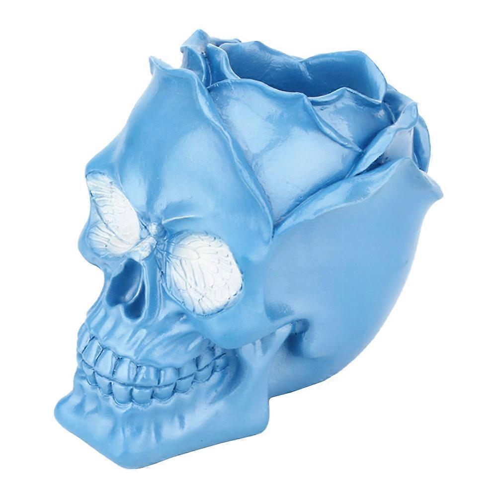 Blue Skull Desktop Organizer for Pen Storage Container 2Pcs Resin