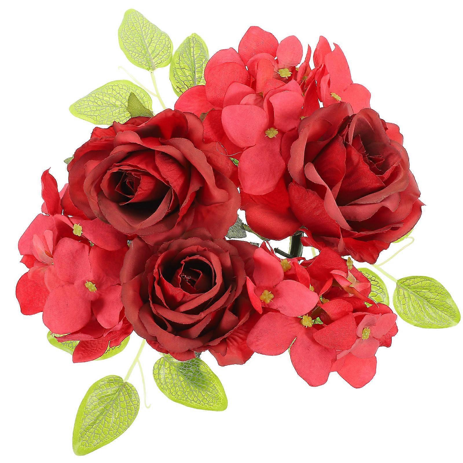 Red Candle Rings Decorative Simulation Rose Hydrangea Wreath for Decoration 5Pcs