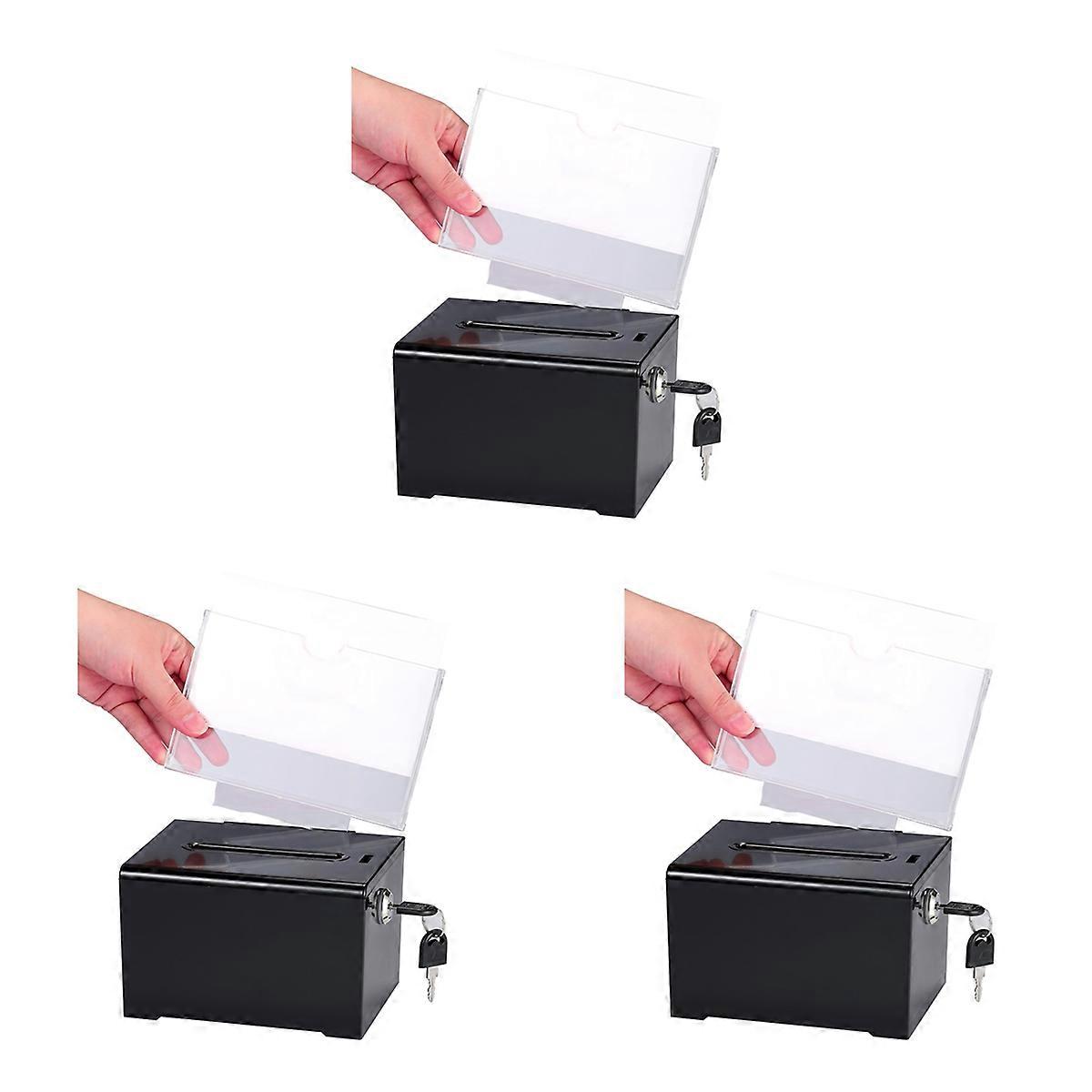 Donation Box with Lock - Acrylic Suggestion Box with Slot Black