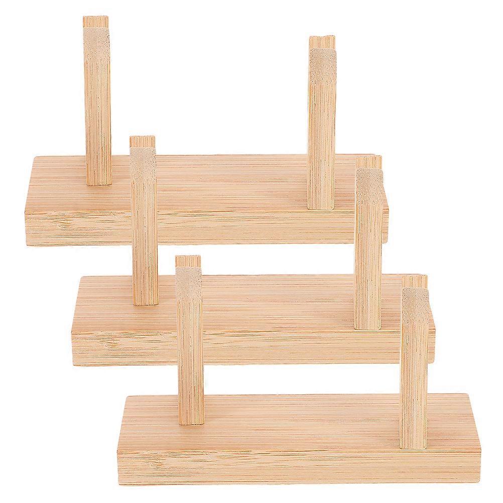 Chinese Fan Support Frame Bamboo Fan Holder for Desktop Display Light Brown 3Pcs