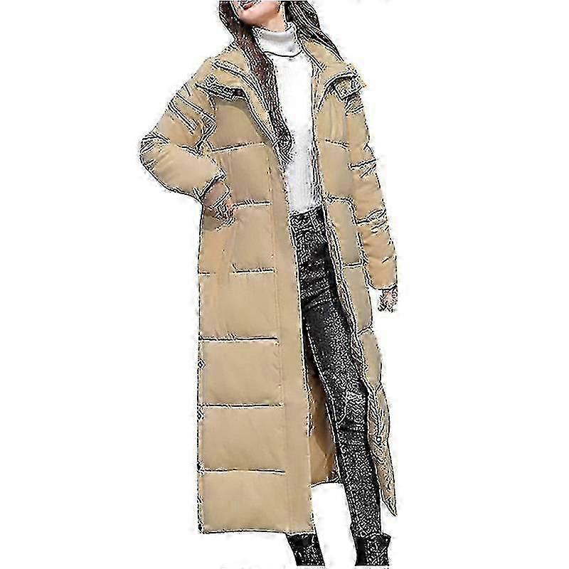 Plain Down Jacket for kvinner Long Puffer Jacket med hette vattert vinterfrakk