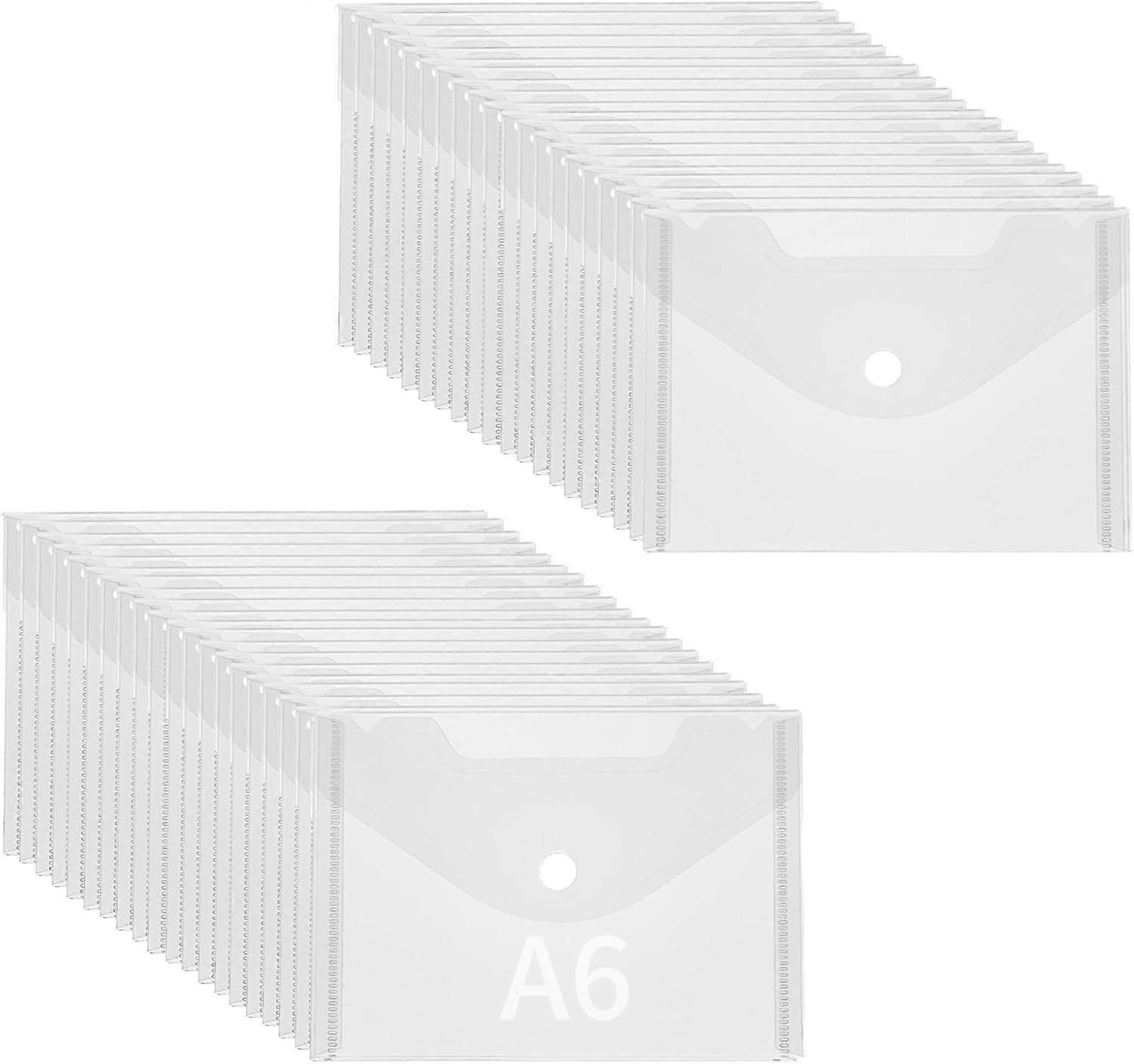 40pcs Plastic Wallet A6 Plastic Envelope Folder Document Files Popper Waterproof Sleeves Wallet Paperwork Document Organiser with Button Closure for H