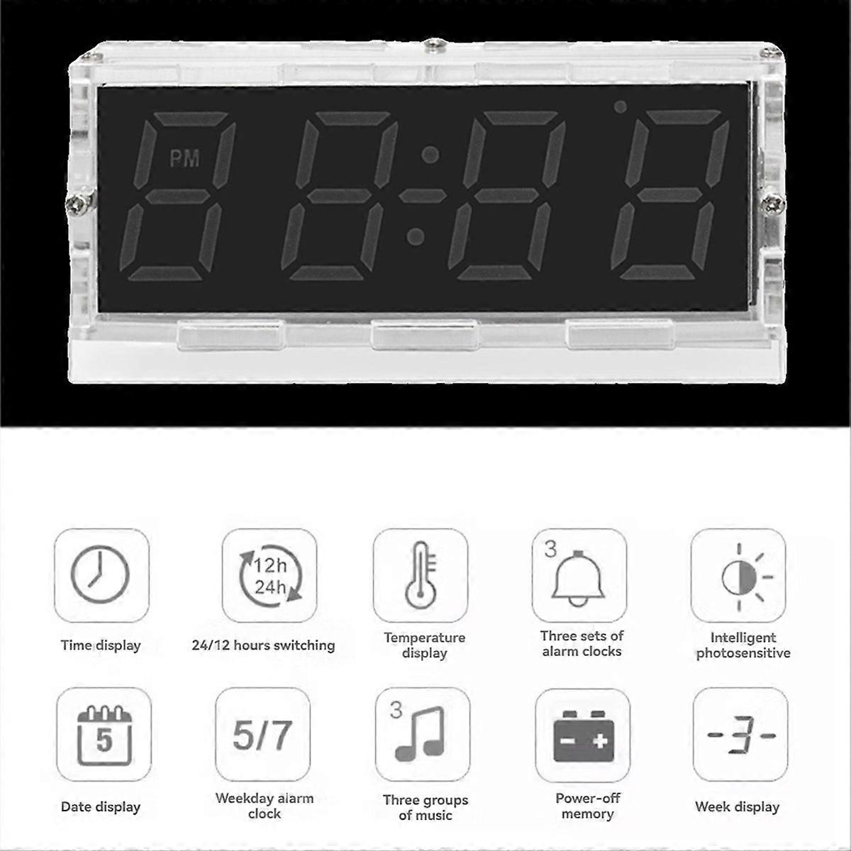 Colorful RGB DIY Digital Clock Kit Display Temperature Alarm