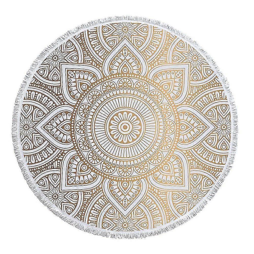 Round Microfiber Mandala Beach Towel with Tassels, Oversized Wrap Blanket