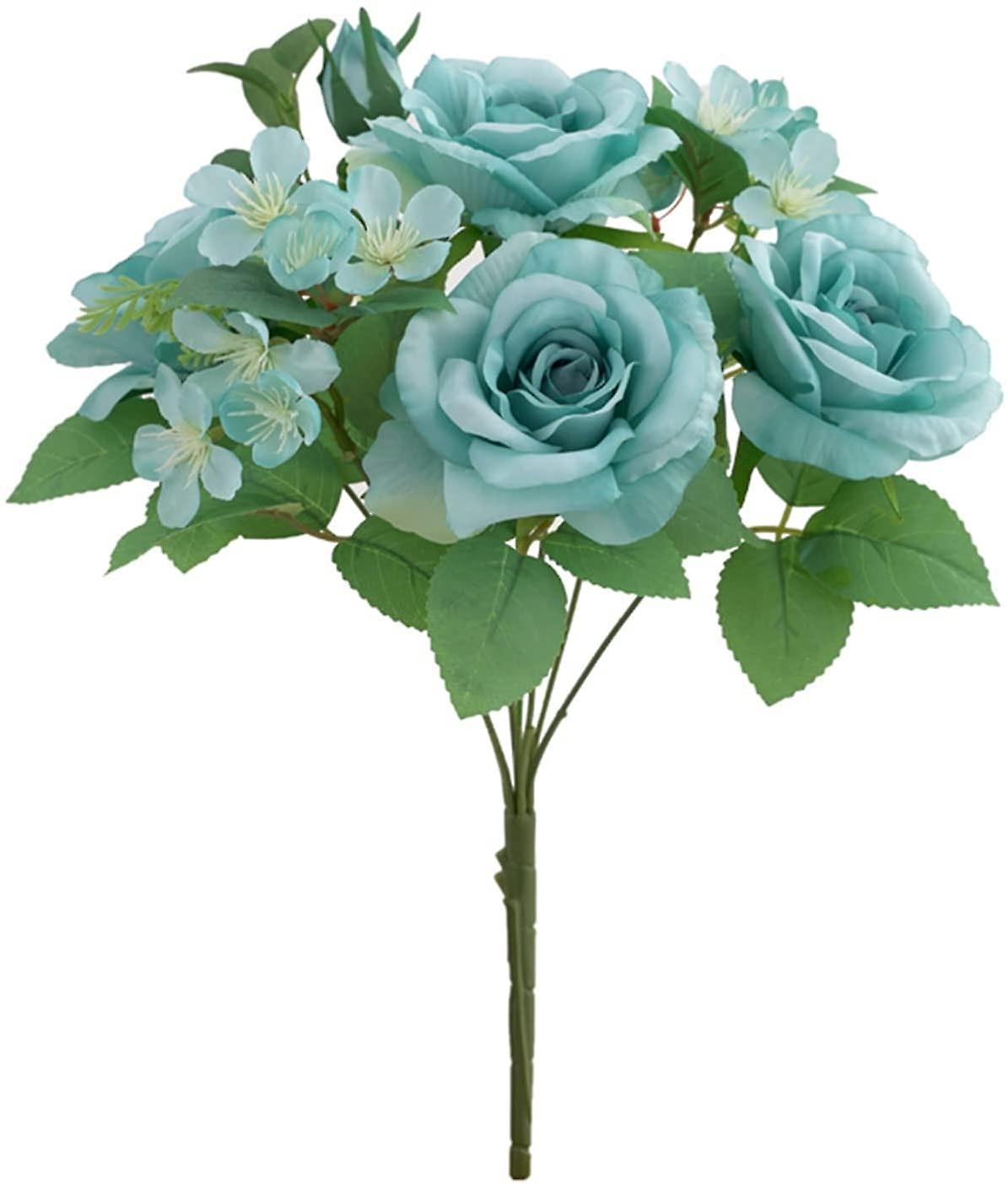 Fiori artificiali 7 Testa Rosa Simulazione Casa Matrimonio Foto Oggetti di scena Decorazione Home Decor-blu